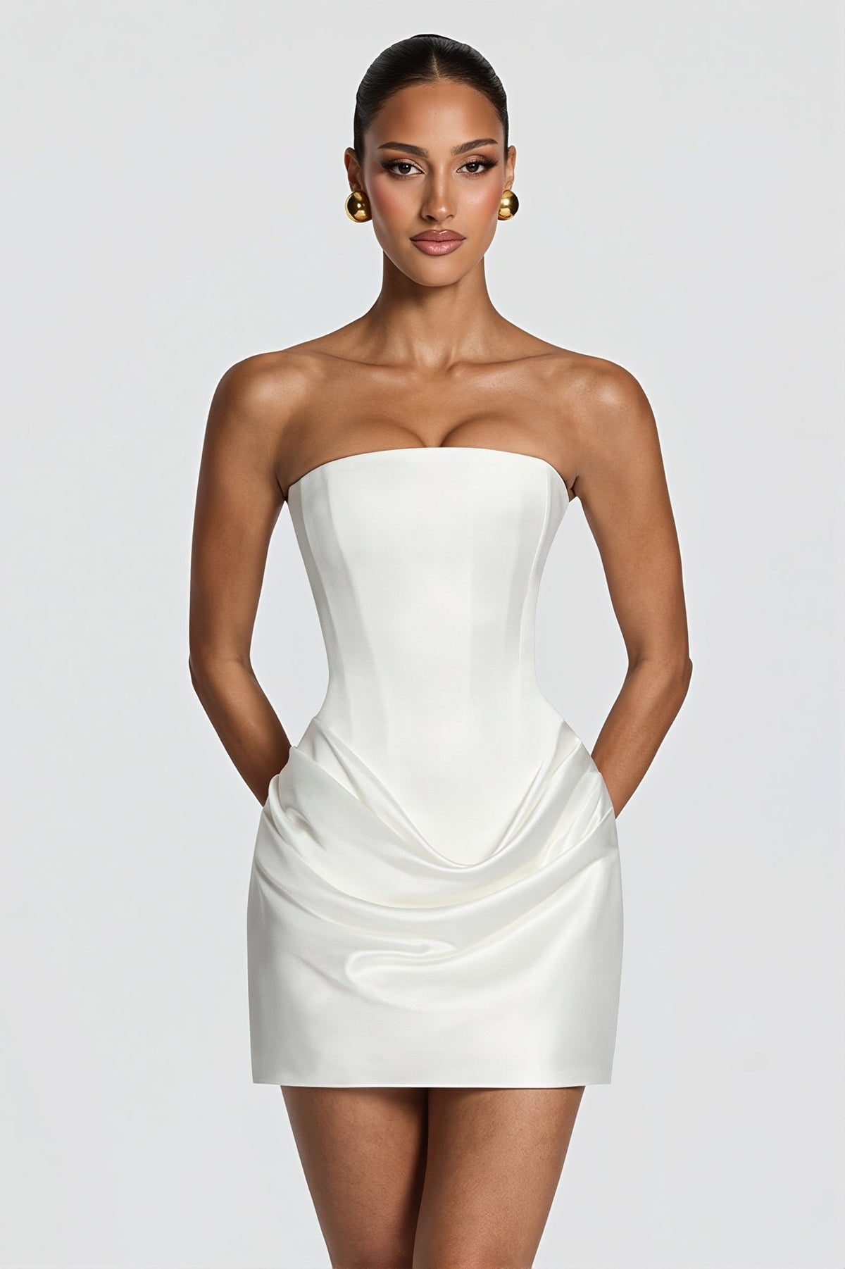 Satin Off Shoulder Ruched Draped Corset Mini Dress 5