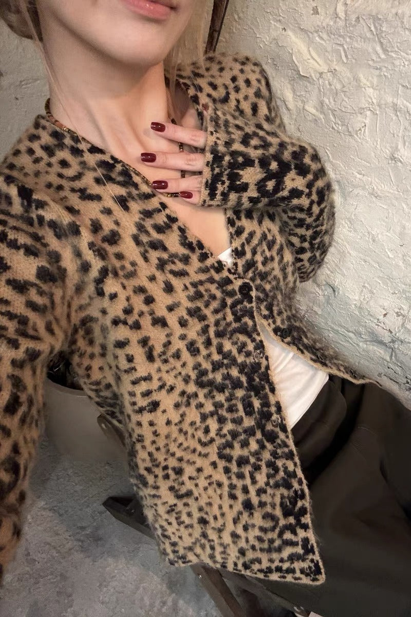 Leopard V-Neck Brushed Knit Top