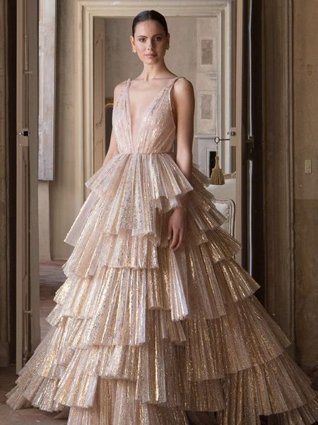 Ball Gown Tiered Skirt Unique Prom Dress - Fashionpara