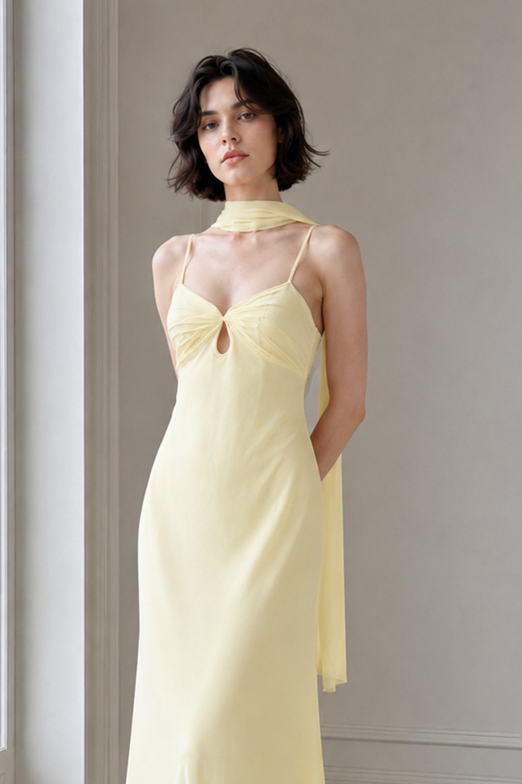 Chiffon Sweetheart Keyhole Slip Maxi Gown