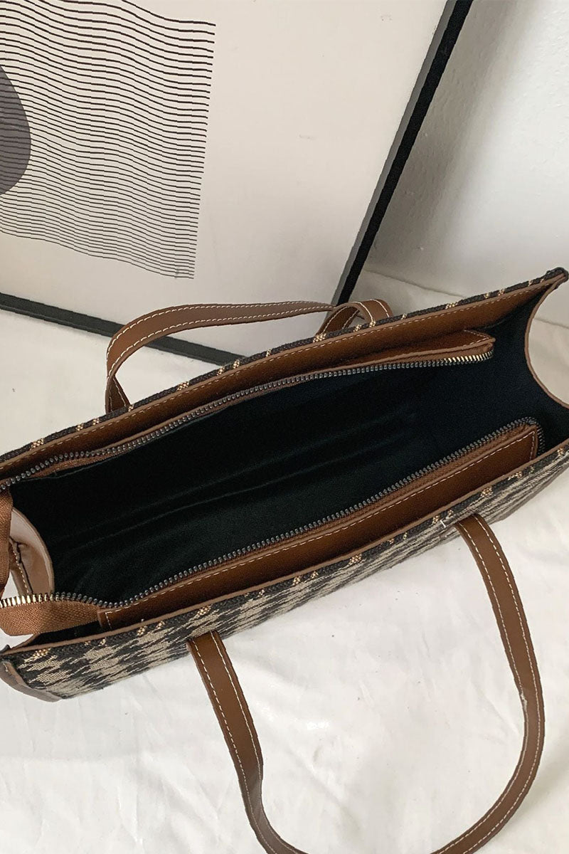 Houndstooth Pattern Shoulder Tote Bag - Fashionpara