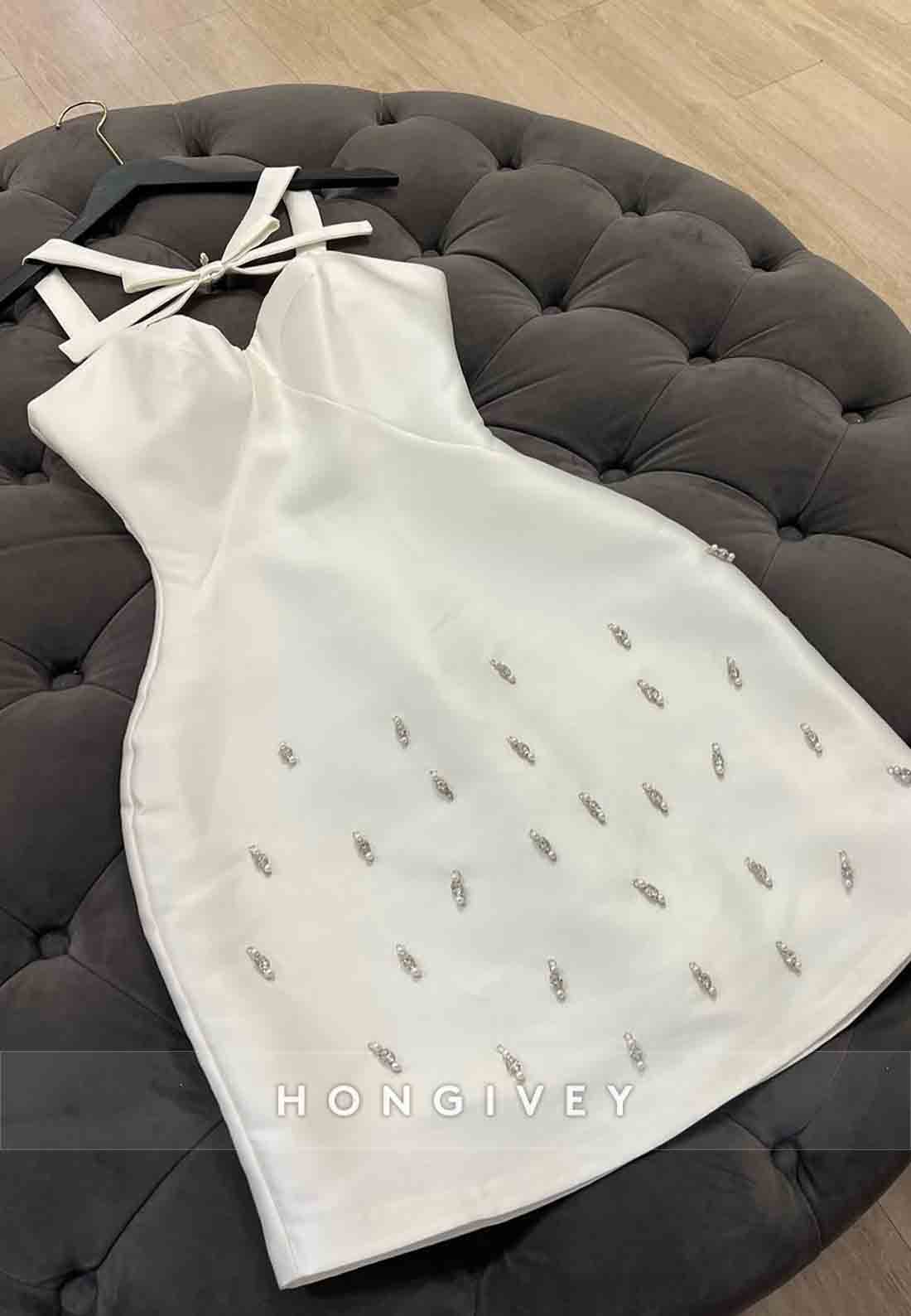 Beading Regular Straps Mini Bowknot Satin Pleated Homecoming Dresses