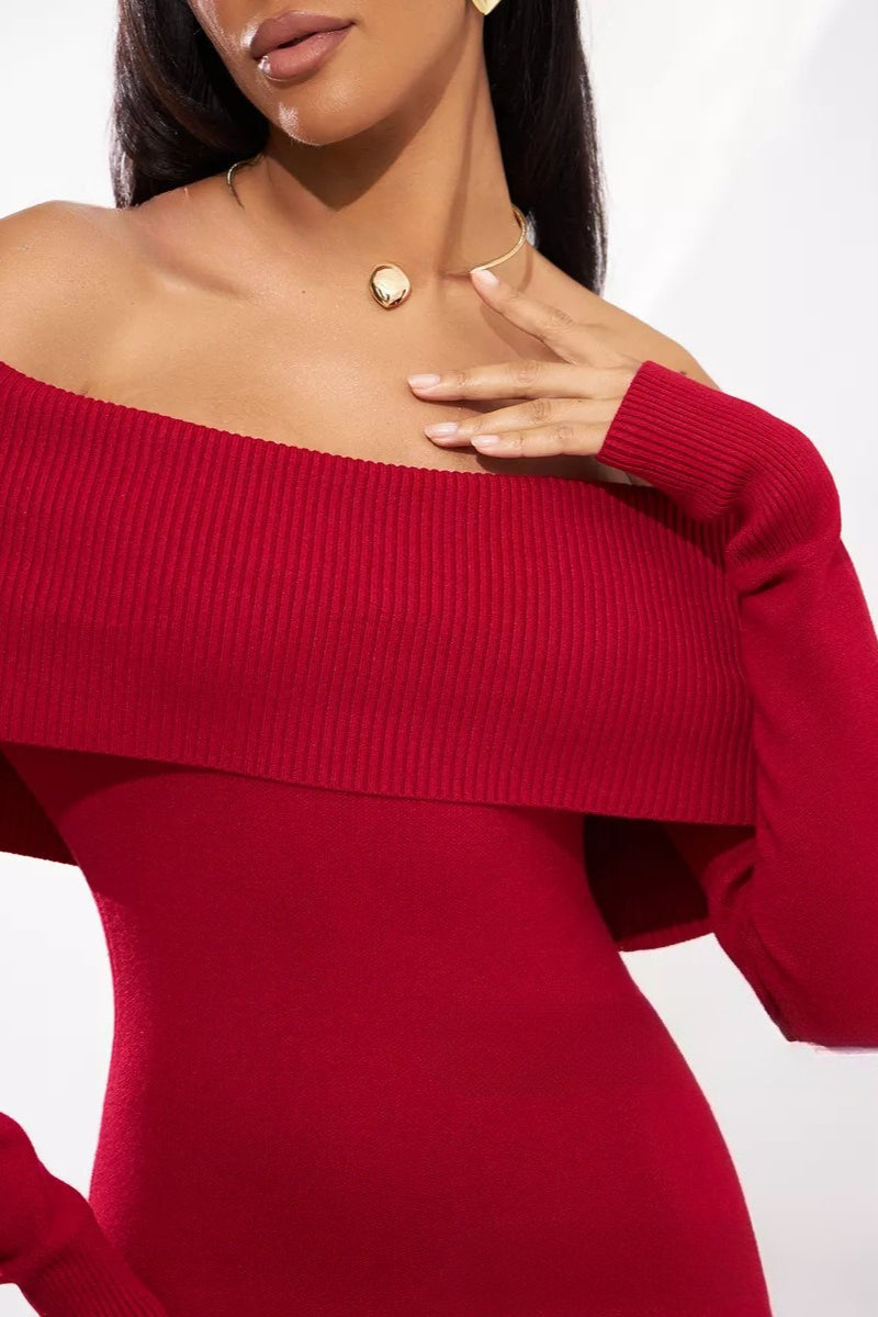 Off Shoulder Knit Party Dress - Fashionpara
