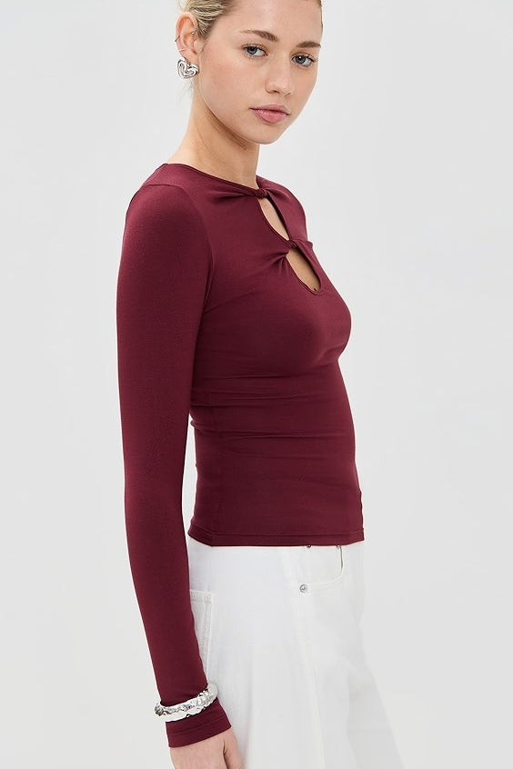 Sexy Solid Cutout Long Sleeve Fitted Base Layer