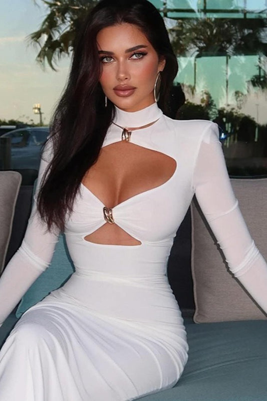 Long Sleeve High Neck Twist Cut Out Bodycon Dress 5