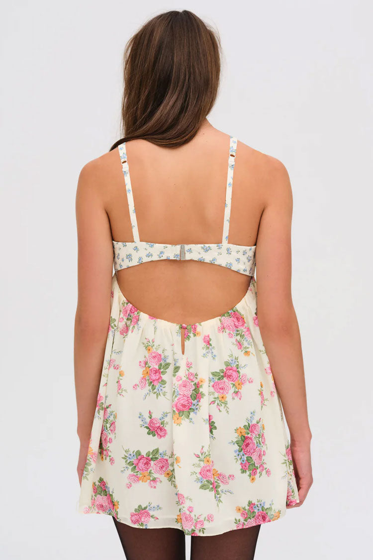 Feminine Floral Print Cut Out Empire Waist Babydoll Summer Mini Sundress