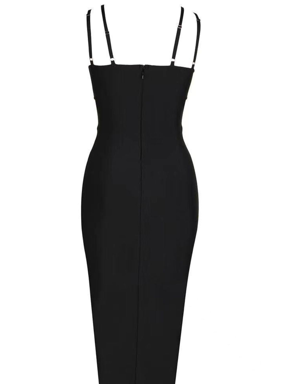 Spaghetti Strap Pearl Embellished Cut Out Bandage Midi Dress - View 7