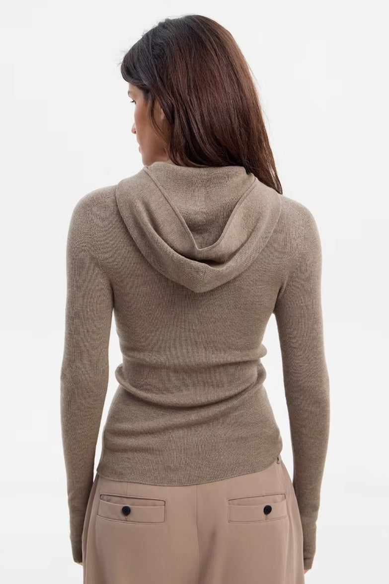 Hooded Quarter Zip Ribbed Knit Sweater 2