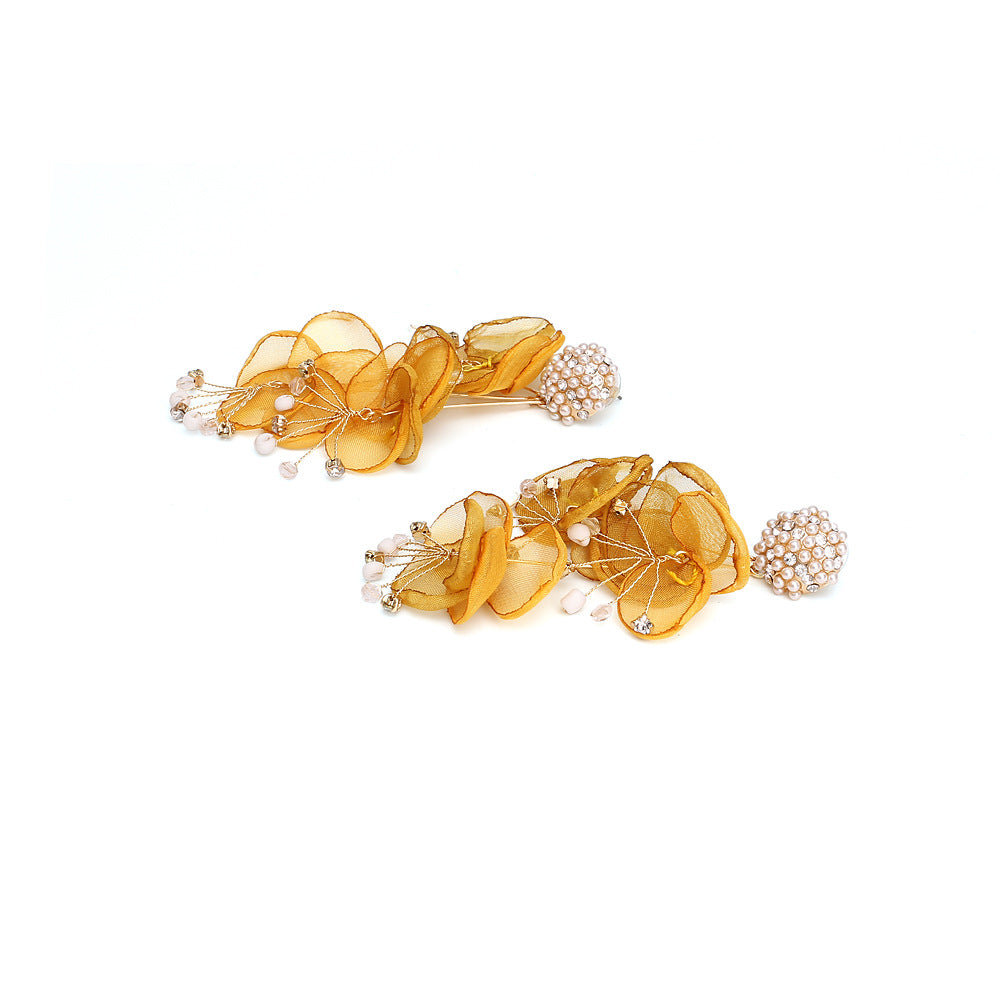 Flaxmaker Floral Pearl Rhinestones Earrings