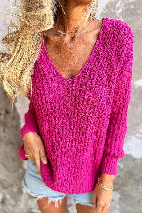 Lady Rin V-neck Loose Knitted Sweater in Solid Colors