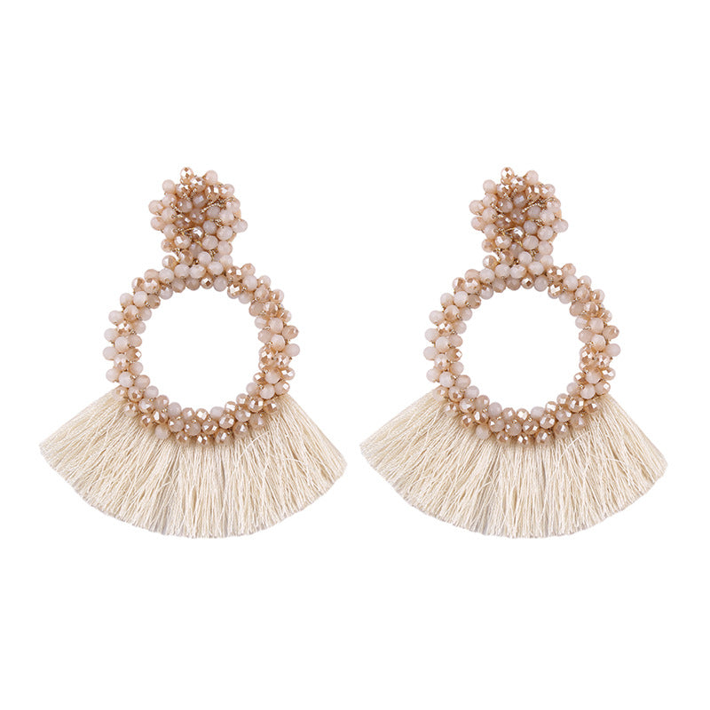 Bohemian Beaded Geometric Tassel Earrings