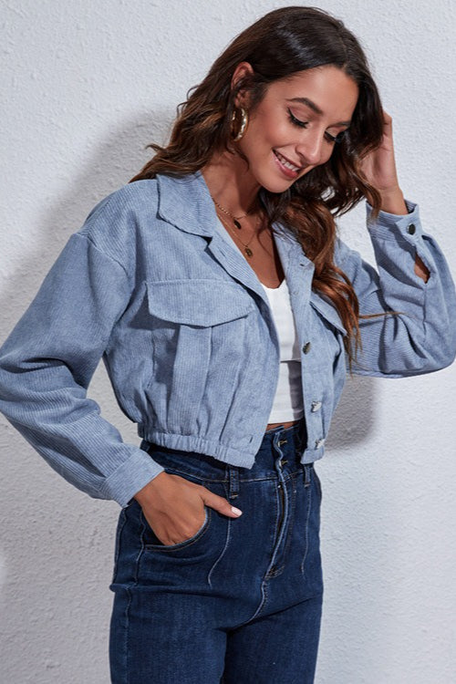 Cinched Waist Corduroy Jacket Blue / S