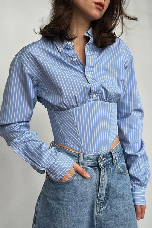 Striped Waist Tie Blouse