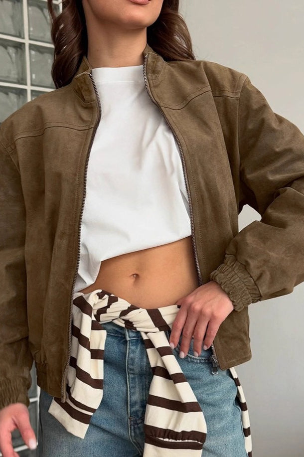 Retro Suede Stand Collar Jacket