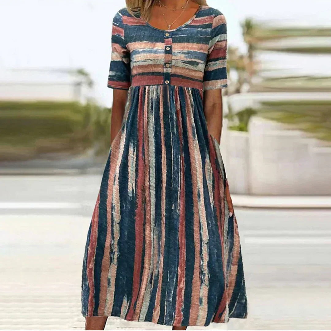 Color Block Short Sleeve Midi Dress