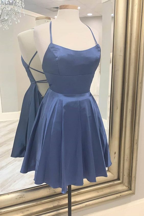 Cute Backless Blue Short Party Dress, Mini Cocktail Dress Homecoming Dresses - Fashionpara