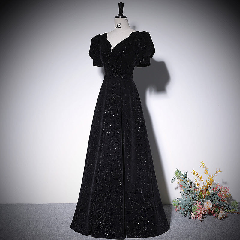 Black evening dress new long velvet prom dress - Fashionpara