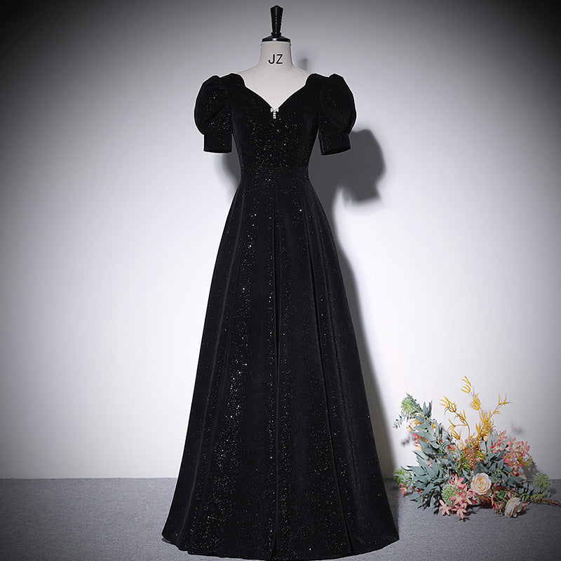 Black evening dress new long velvet prom dress - Fashionpara