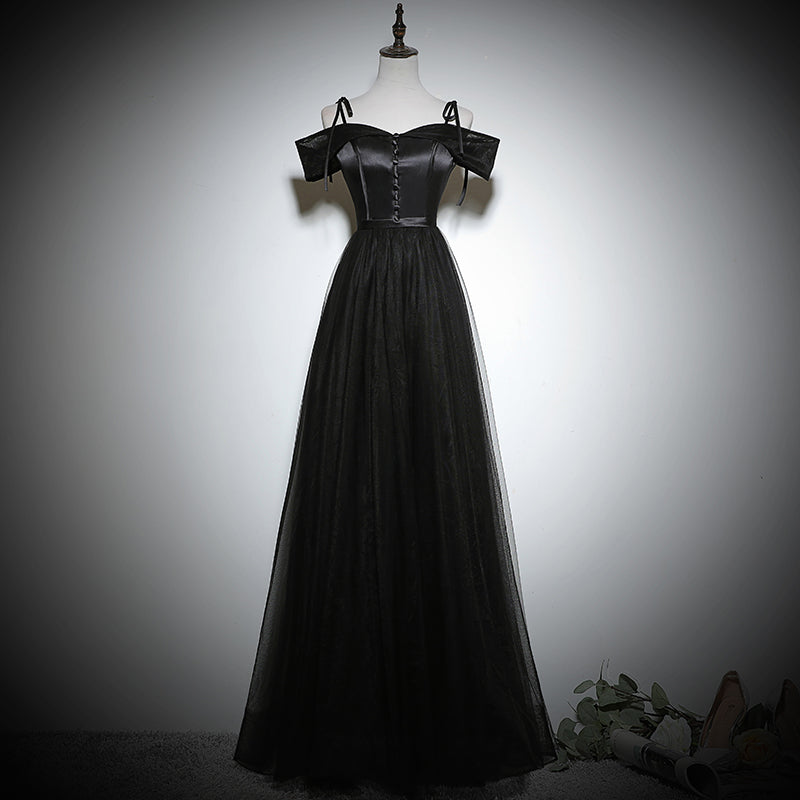 black evening dress bridesmaid dress prom dress - Fashionpara