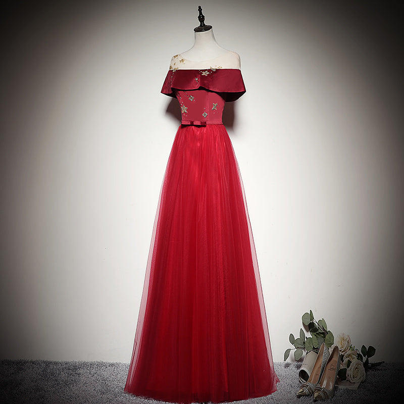 women's simple and generous dress new style red evening dress prom dress - Fashionpara