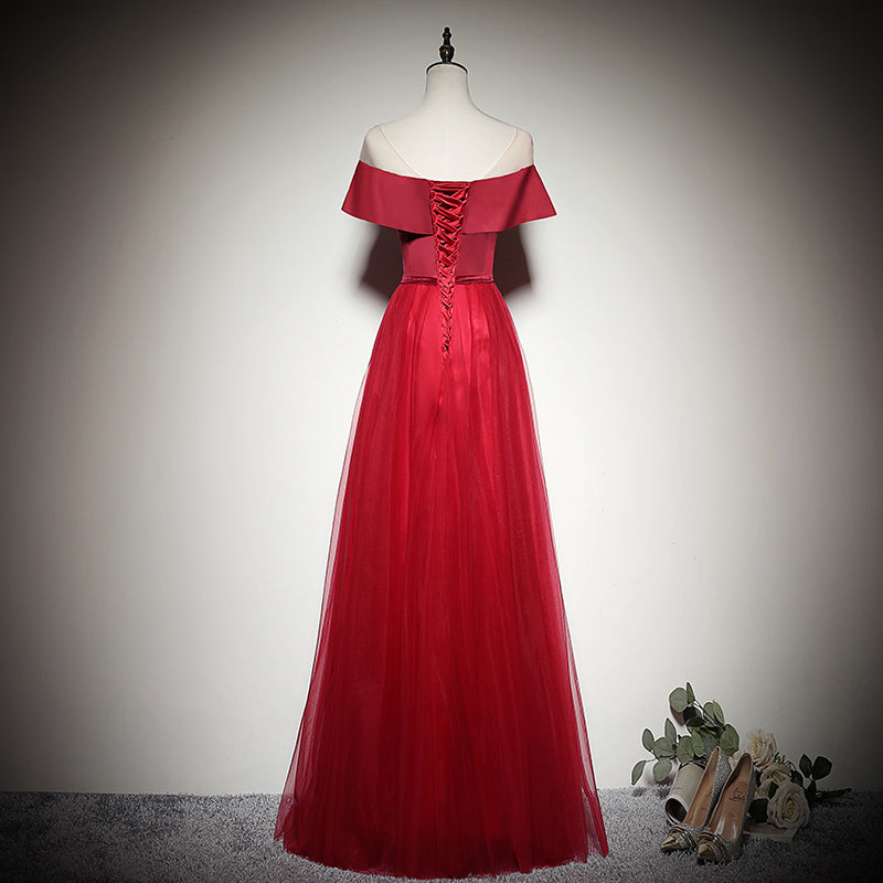 women's simple and generous dress new style red evening dress prom dress - Fashionpara