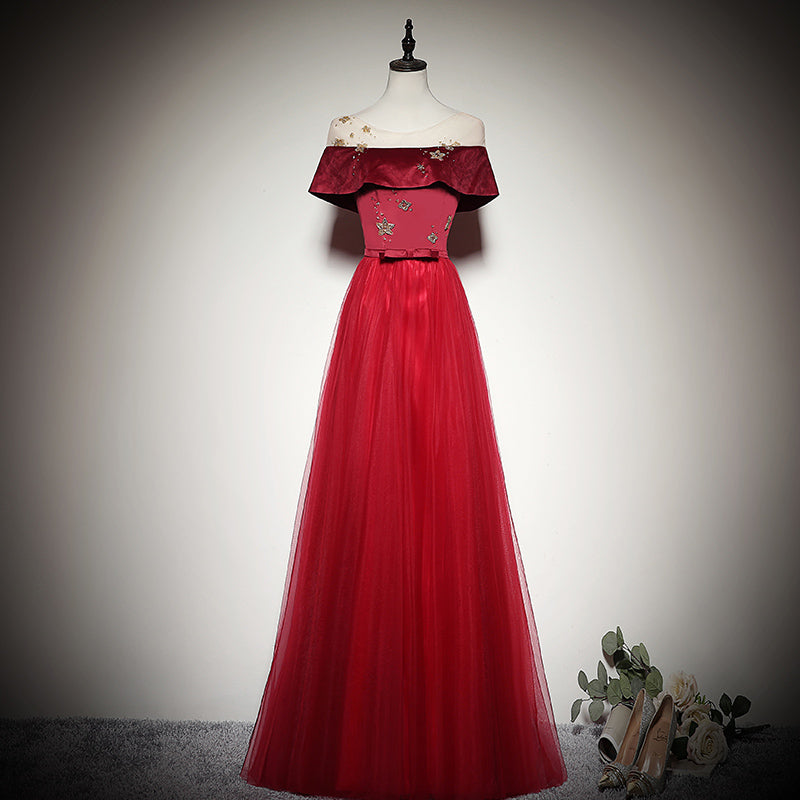 women's simple and generous dress new style red evening dress prom dress - Fashionpara