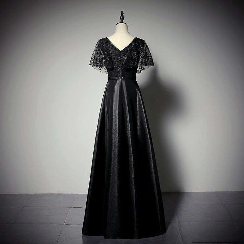 New style a line black long evening dress prom dress - Fashionpara