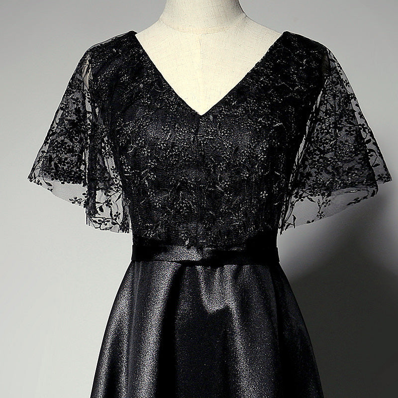 New style a line black long evening dress prom dress - Fashionpara