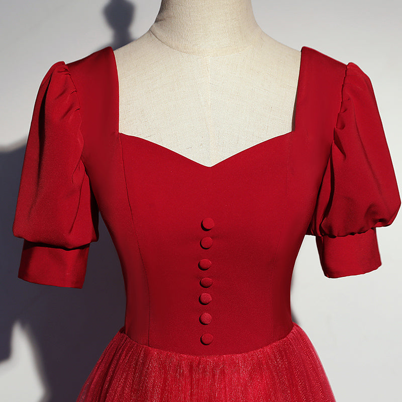 A-line red evening dress new long prom dress - Fashionpara