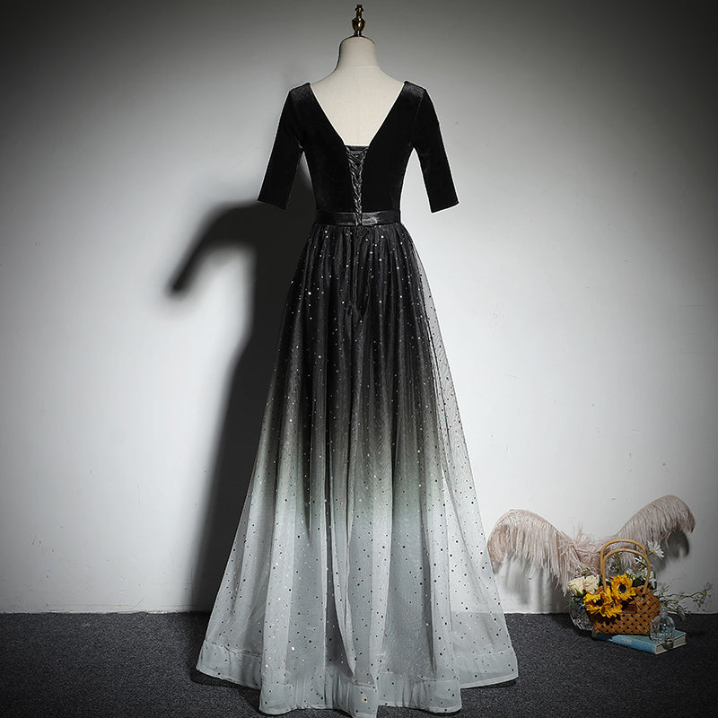 A-line black evening dress new prom dress party gowns - Fashionpara