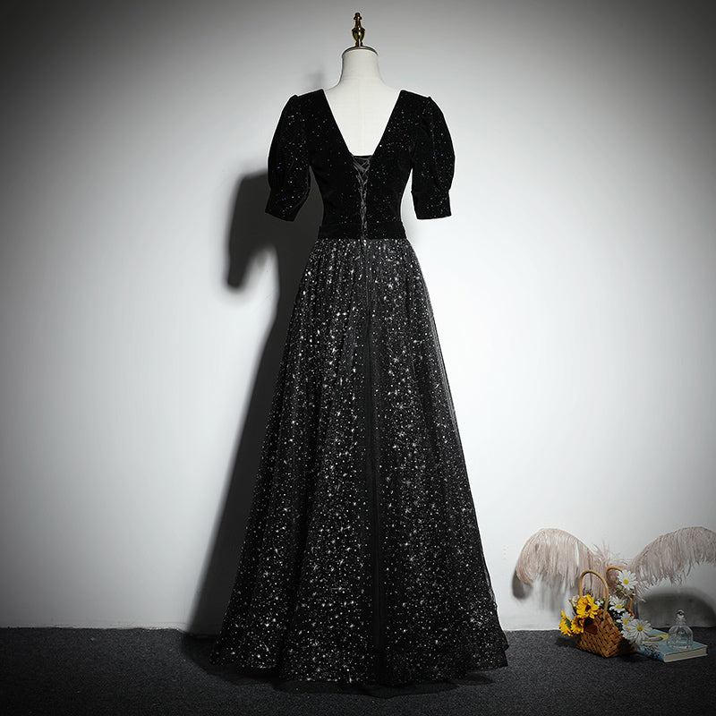 A-line black evening dress new prom dress party gowns - Fashionpara