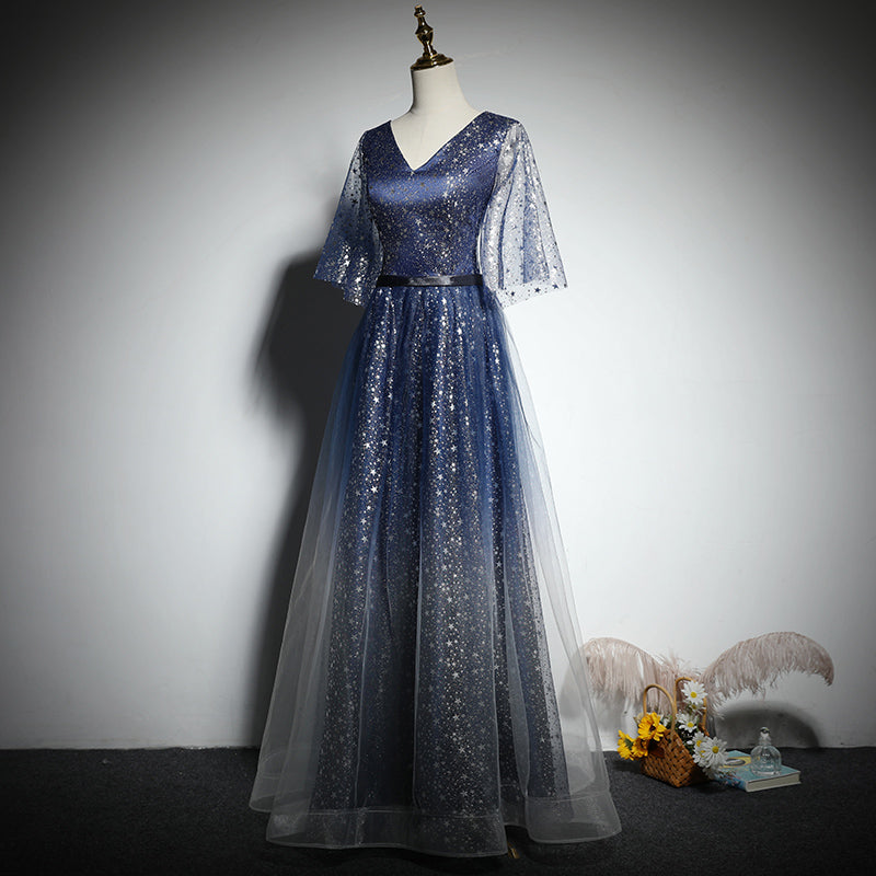 A-line navy blue bridesmaid dress evening dress new prom dress party gowns - Fashionpara