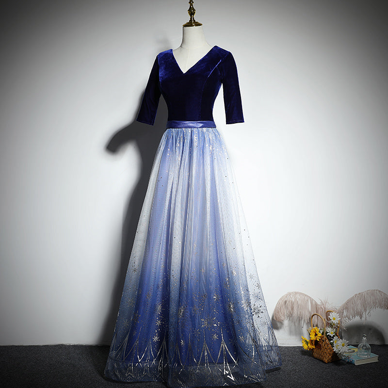 A-line blue bridesmaid dress evening dress new prom dress party gowns - Fashionpara