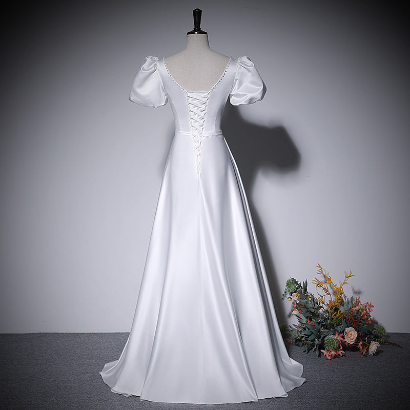 A line white evening dress new prom dress party gowns - Fashionpara