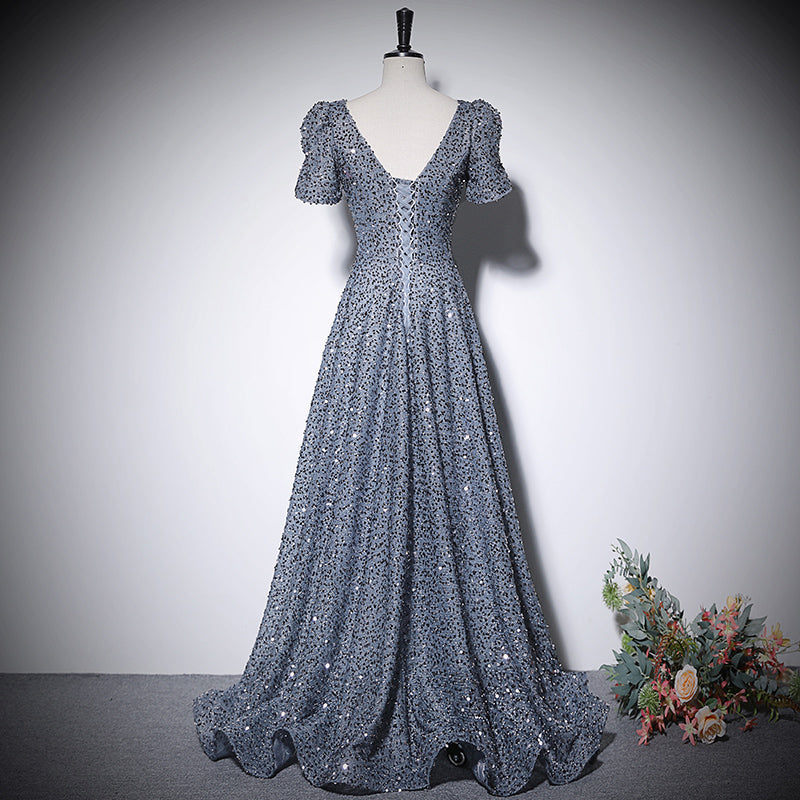 Silver a line evening dress new prom dress party gowns - Fashionpara