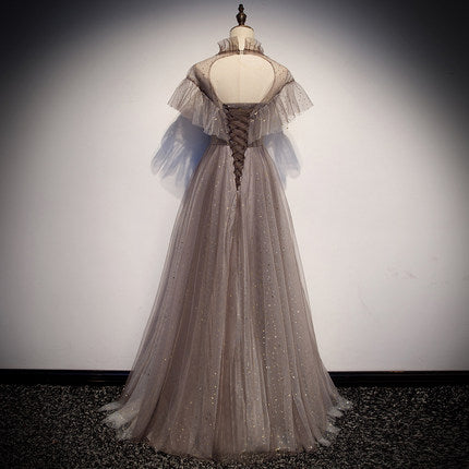 Simple A line Prom Dresses Tulle Evening Dress - Fashionpara