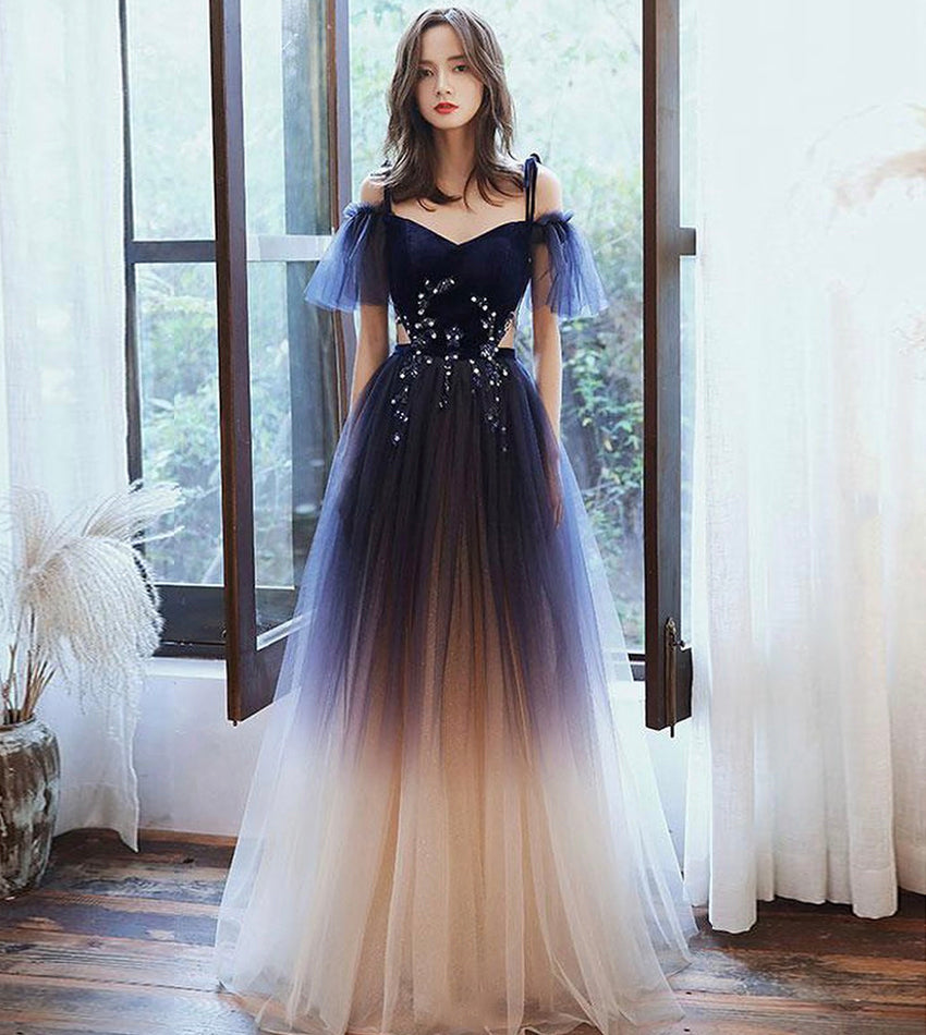 STYLISH VELVET TULLE LONG PROM DRESS EVENING DRESS - Fashionpara