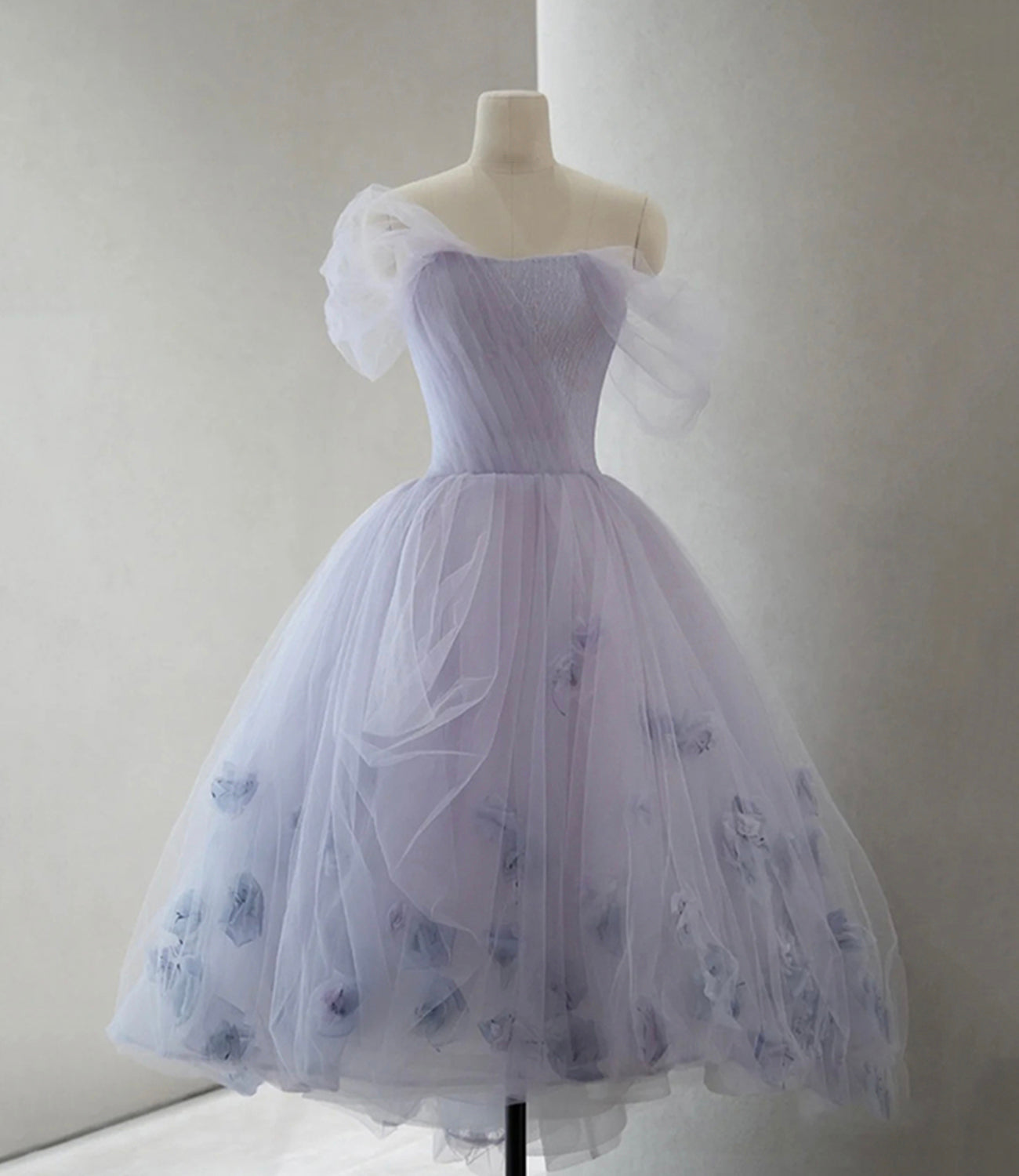 PURPLE TULLE SHORT PROM DRESS A LINE EVENING DRESS - Fashionpara