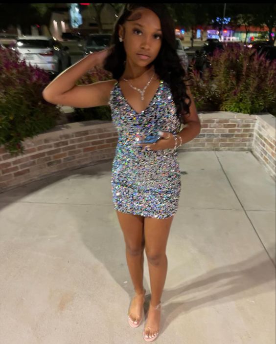 Short Sequins Short Homecoming Dress Gliter Party Dress - Fashionpara