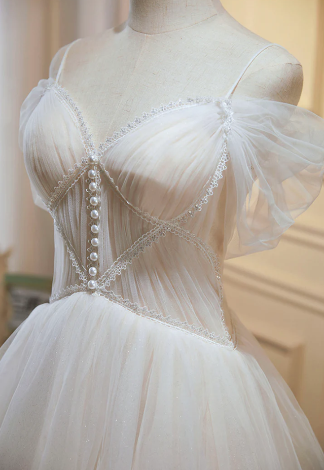 Champagne tulle lace short prom dress homecoming dress - Fashionpara