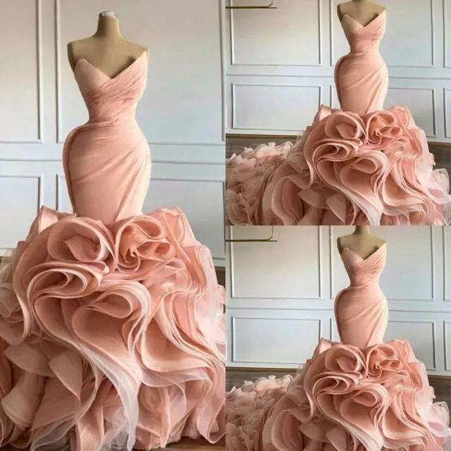 Ruffle rose mermaid wedding dress, bridal gown