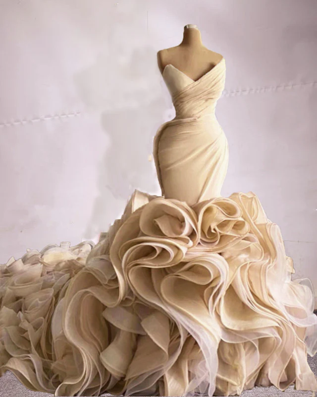 Ruffle rose mermaid wedding dress, bridal gown