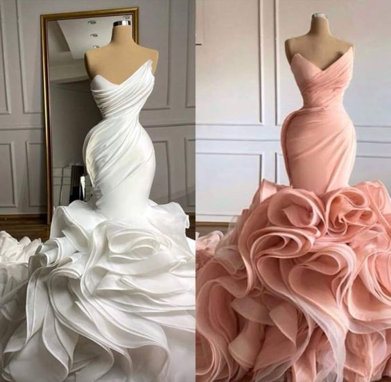 Ruffle rose mermaid wedding dress, bridal gown