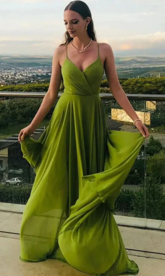 Green long prom dress evening dress - Fashionpara