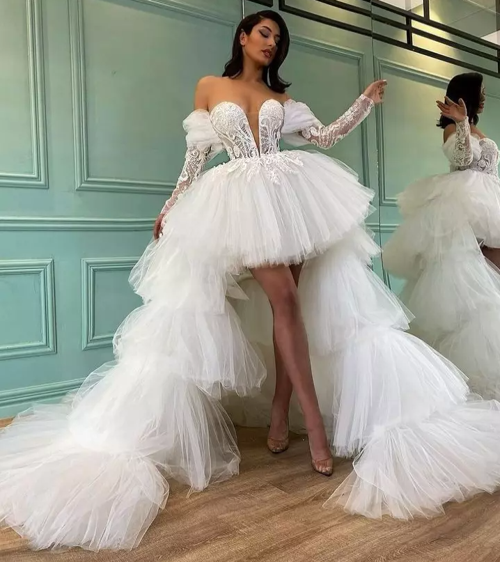 SHORT FRONT LONG BACK WEDDING DRESS - Fashionpara