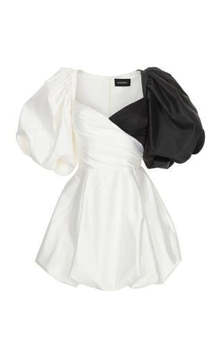 White And Black Puffy Sleeves Short Homecoming Dress - Fashionpara
