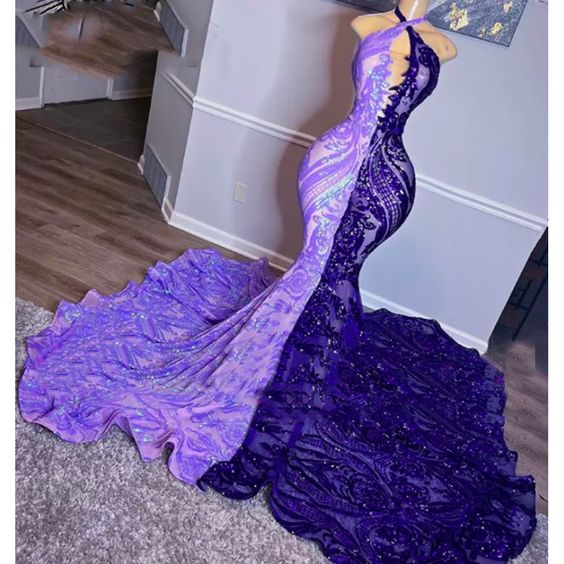 Purple prom dresses, 2022 evening dresses, mermaid evening dresses, formal party dresses, lace evening gowns - Fashionpara