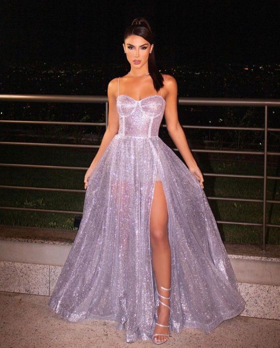 A-line light purple Party Long Prom Dresses - Fashionpara