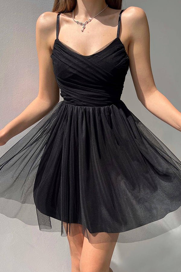 A Line Tulle Mini Dress Homecoming Dress - Fashionpara
