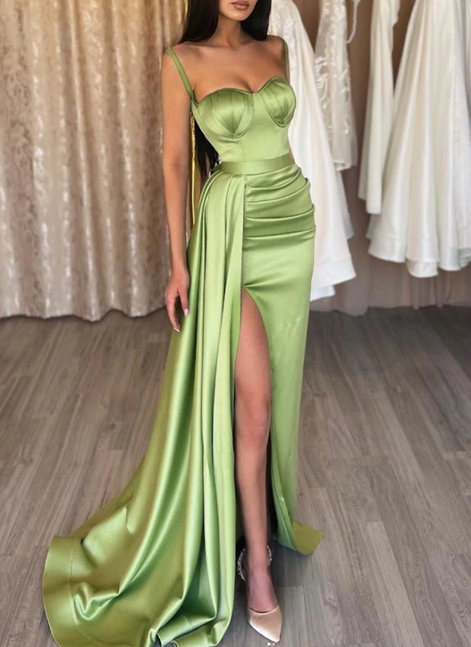 Simple sweetheart neck green tulle formal dress, green evening dress - Fashionpara